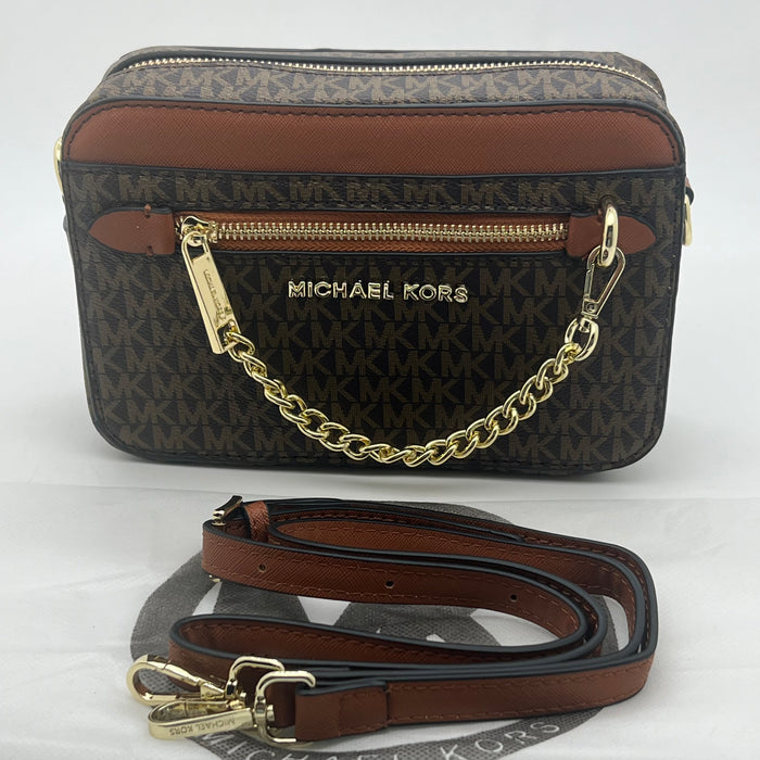 Michael Kors Jet Set Small Crossbody Bag – Signature MK Canvas with Chain Detail
