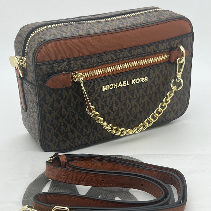 Michael Kors Jet Set Small Crossbody Bag – Signature MK Canvas with Chain Detail