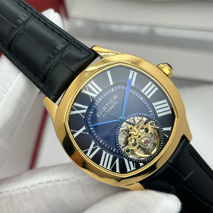 Cartier Style Gold Automatic Open Heart Watch – Blue Dial Luxury Edition