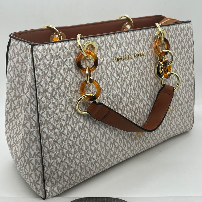Michael Kors Signature Large Tote Bag – MK Canvas with Tortoiseshell Chain Handles