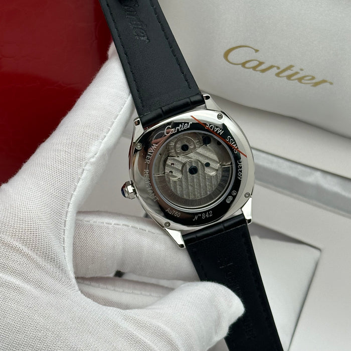 Cartier Style Automatic Open Heart Watch – Silver Case Brown Dial Luxury