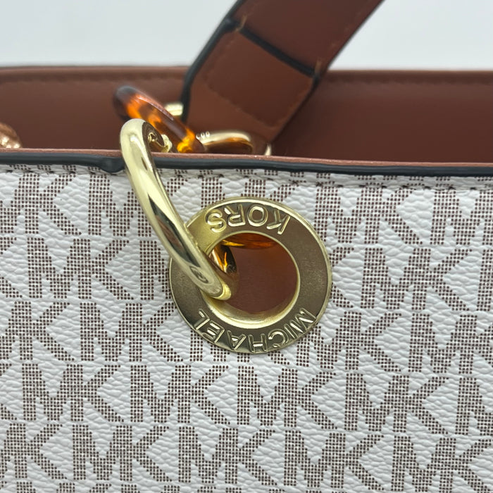Michael Kors Signature Large Tote Bag – MK Canvas with Tortoiseshell Chain Handles