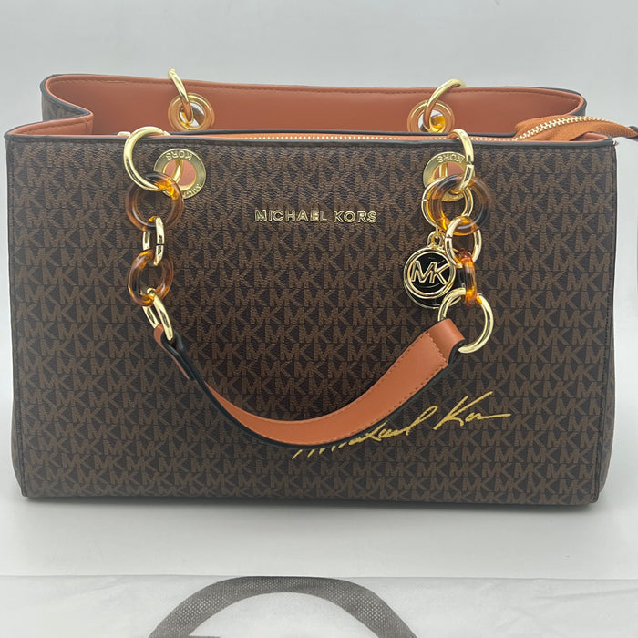Michael Kors Signature Large Tote Bag – MK Canvas with Tortoiseshell Chain Handles