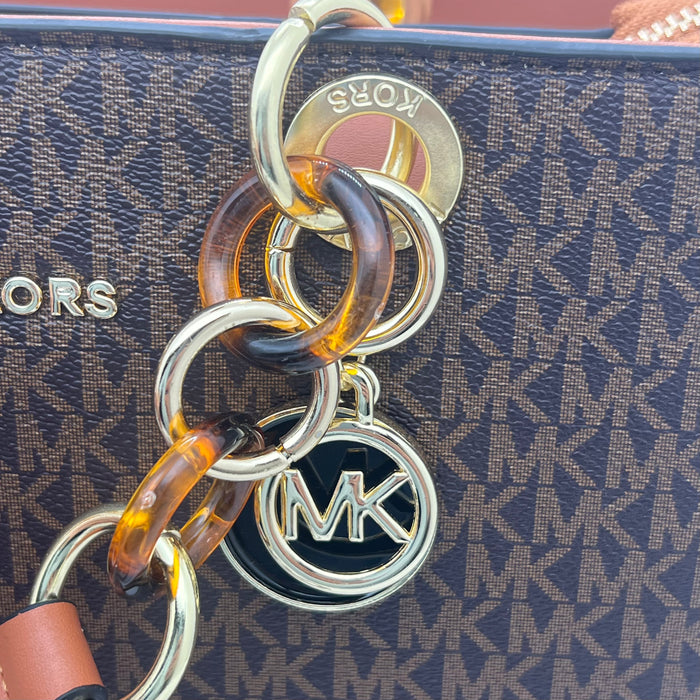Michael Kors Signature Large Tote Bag – MK Canvas with Tortoiseshell Chain Handles