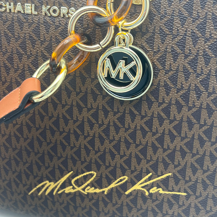 Michael Kors Signature Large Tote Bag – MK Canvas with Tortoiseshell Chain Handles