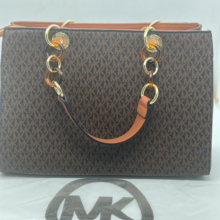 Michael Kors Signature Large Tote Bag – MK Canvas with Tortoiseshell Chain Handles
