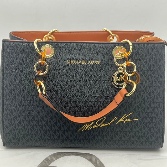 Michael Kors Signature Large Tote Bag – MK Canvas with Tortoiseshell Chain Handles