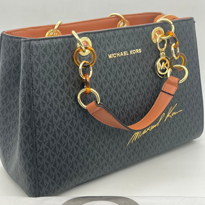 Michael Kors Signature Large Tote Bag – MK Canvas with Tortoiseshell Chain Handles