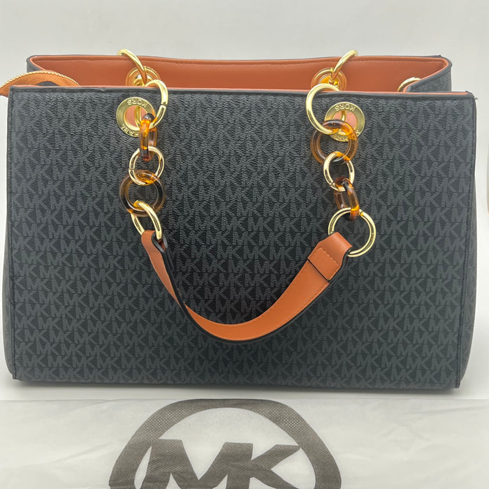 Michael Kors Signature Large Tote Bag – MK Canvas with Tortoiseshell Chain Handles