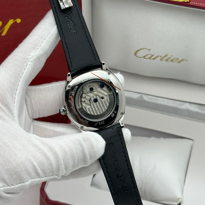 Cartier Style Automatic Open Heart Watch – Green Dial Silver Case Luxury