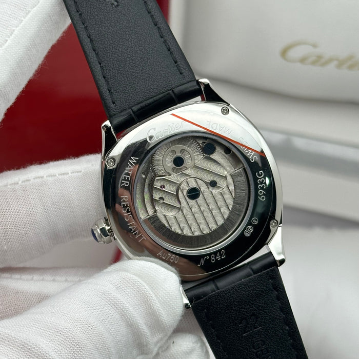 Cartier Style Automatic Open Heart Watch – Green Dial Silver Case Luxury
