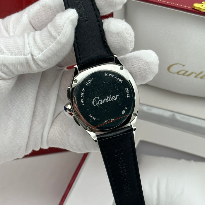 Cartier Style Chronograph Watch – Black Dial Silver Case Classic Luxury
