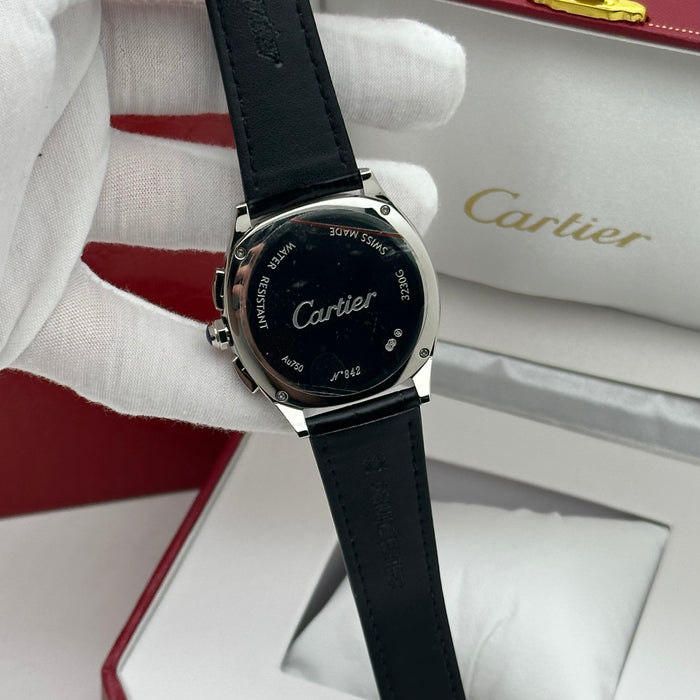 Cartier Style Chronograph Watch – Green Dial Silver Case Classic Luxury