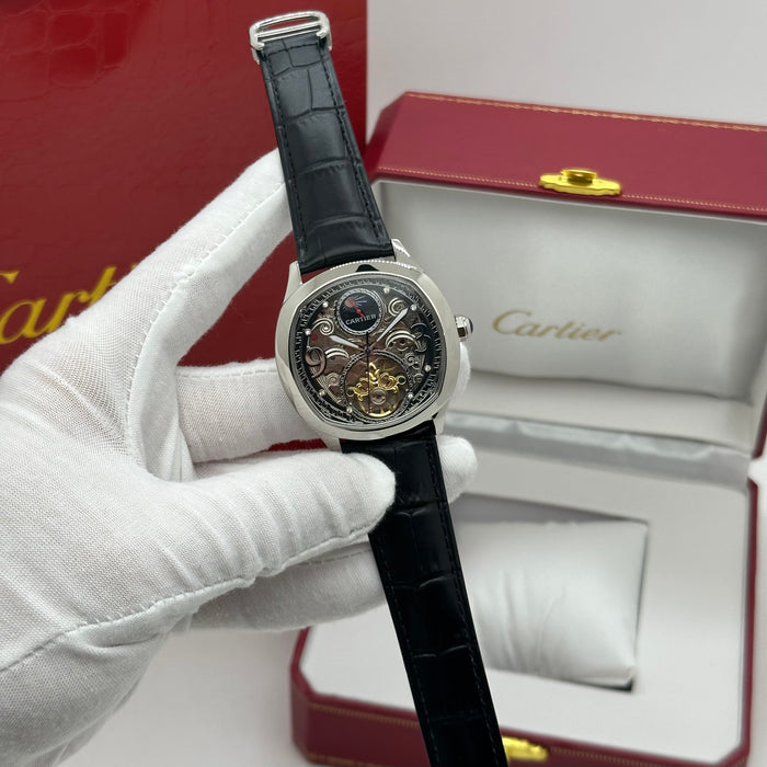 Cartier Style Skeleton Automatic Watch – Full Openwork Luxury Silver Edition