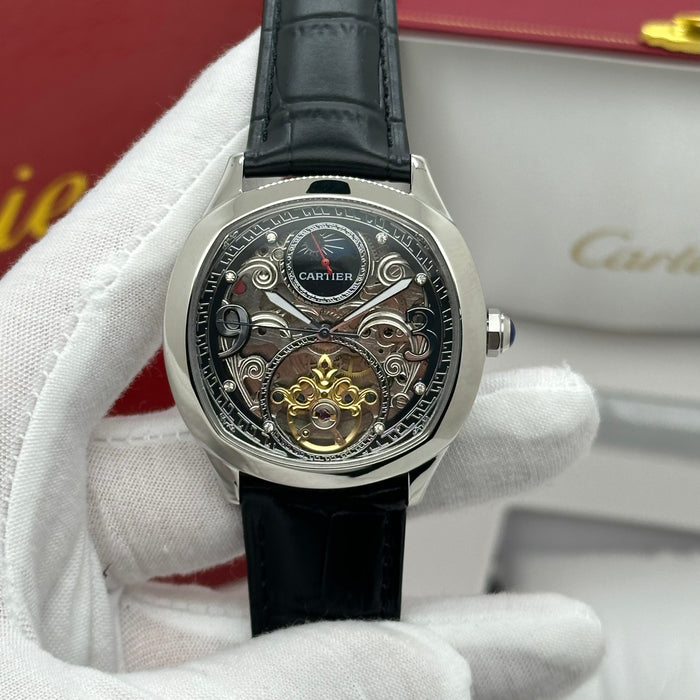 Cartier Style Skeleton Automatic Watch – Full Openwork Luxury Silver Edition
