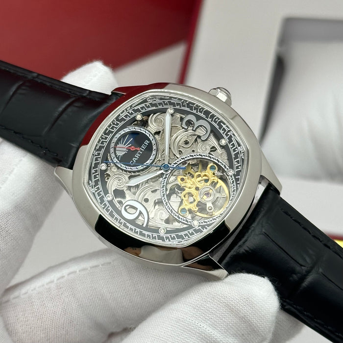 Cartier Style Skeleton Automatic Watch – Full Openwork Luxury Silver Edition
