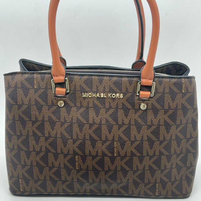 Michael Kors Medium Structured Tote Bag – Signature MK Canvas with Leather Handles