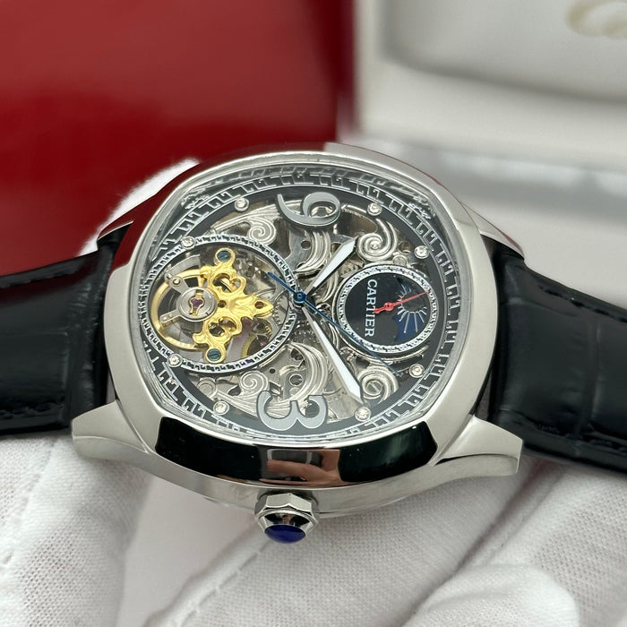 Cartier Style Skeleton Automatic Watch – Full Openwork Luxury Silver Edition
