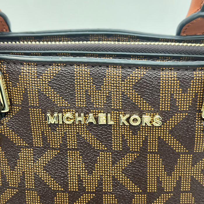 Michael Kors Medium Structured Tote Bag – Signature MK Canvas with Leather Handles