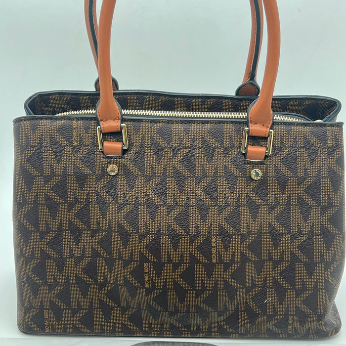 Michael Kors Medium Structured Tote Bag – Signature MK Canvas with Leather Handles
