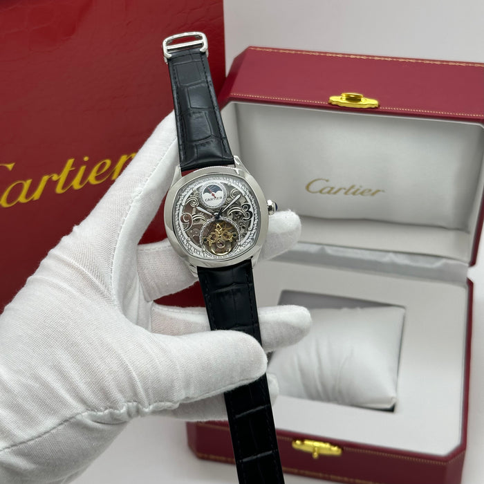 Cartier Style Skeleton Automatic Watch – Artistic Openwork Luxury Silver
