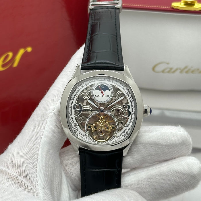 Cartier Style Skeleton Automatic Watch – Artistic Openwork Luxury Silver