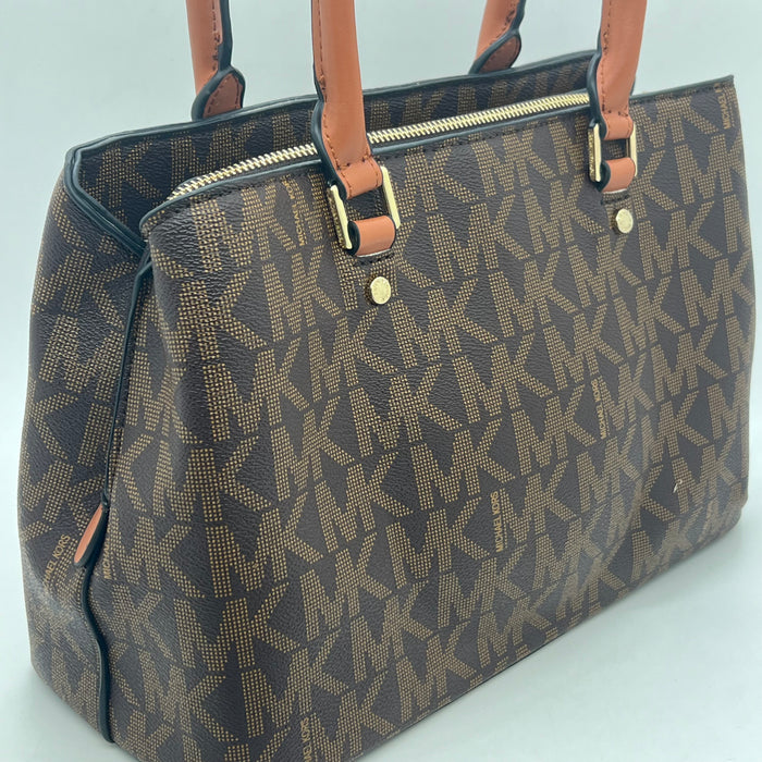 Michael Kors Medium Structured Tote Bag – Signature MK Canvas with Leather Handles