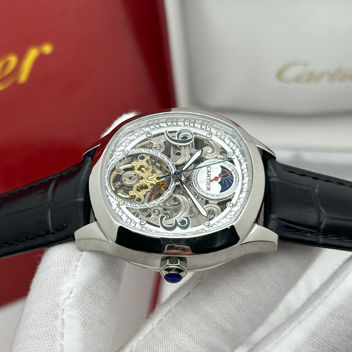 Cartier Style Skeleton Automatic Watch – Artistic Openwork Luxury Silver