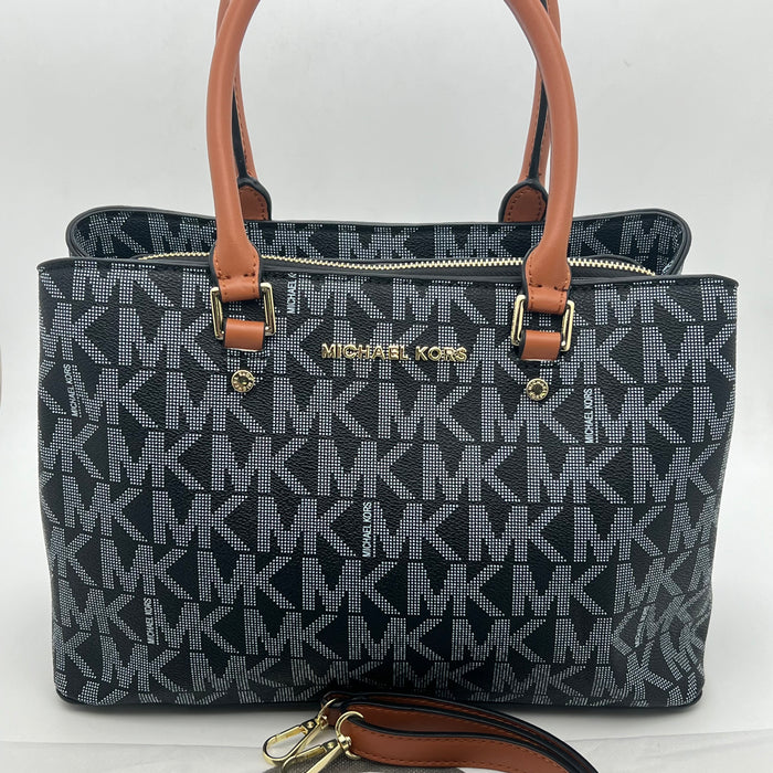 Michael Kors Medium Structured Tote Bag – Signature MK Canvas with Leather Handles