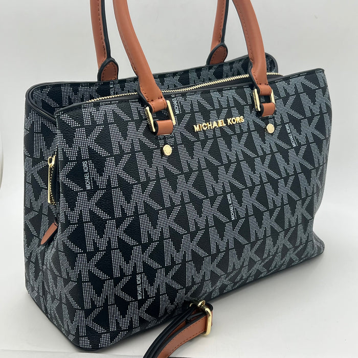 Michael Kors Medium Structured Tote Bag – Signature MK Canvas with Leather Handles