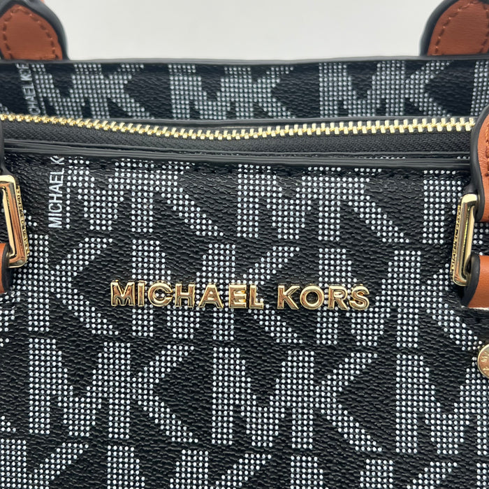 Michael Kors Medium Structured Tote Bag – Signature MK Canvas with Leather Handles