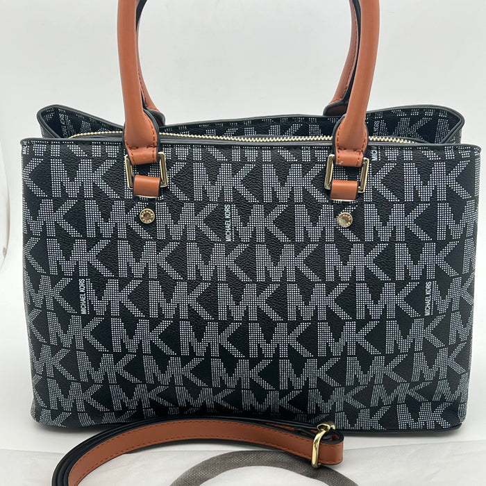Michael Kors Medium Structured Tote Bag – Signature MK Canvas with Leather Handles
