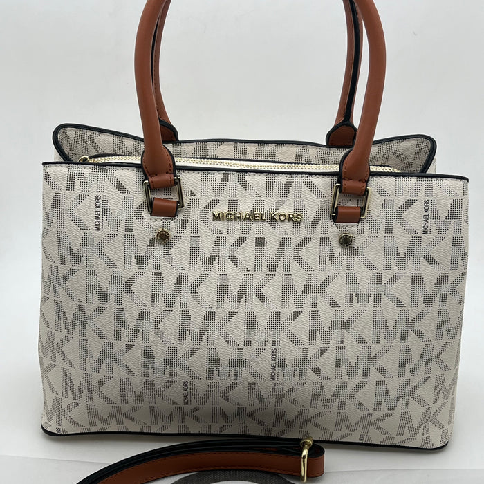 Michael Kors Medium Structured Tote Bag – Signature MK Canvas with Leather Handles