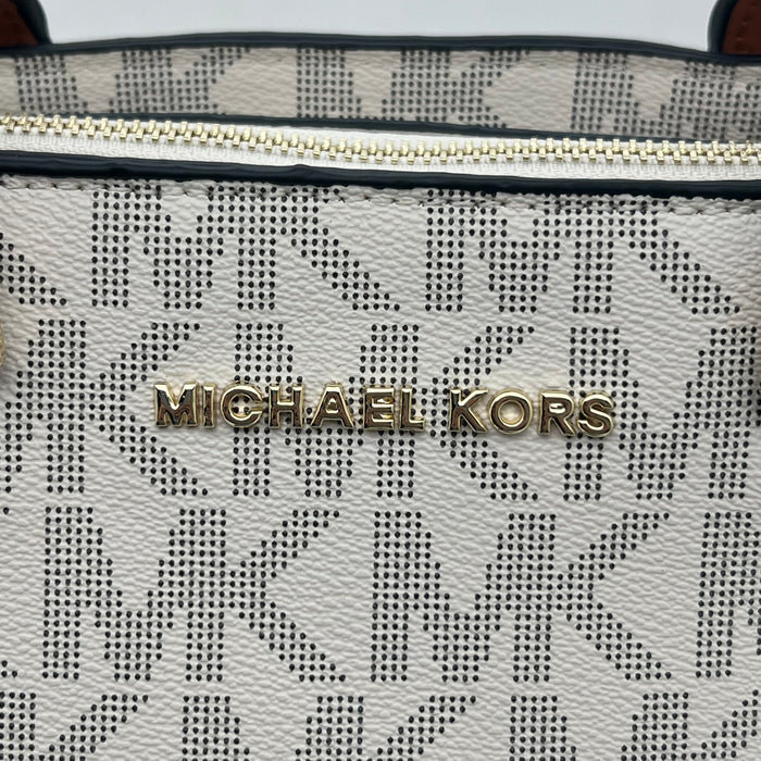 Michael Kors Medium Structured Tote Bag – Signature MK Canvas with Leather Handles