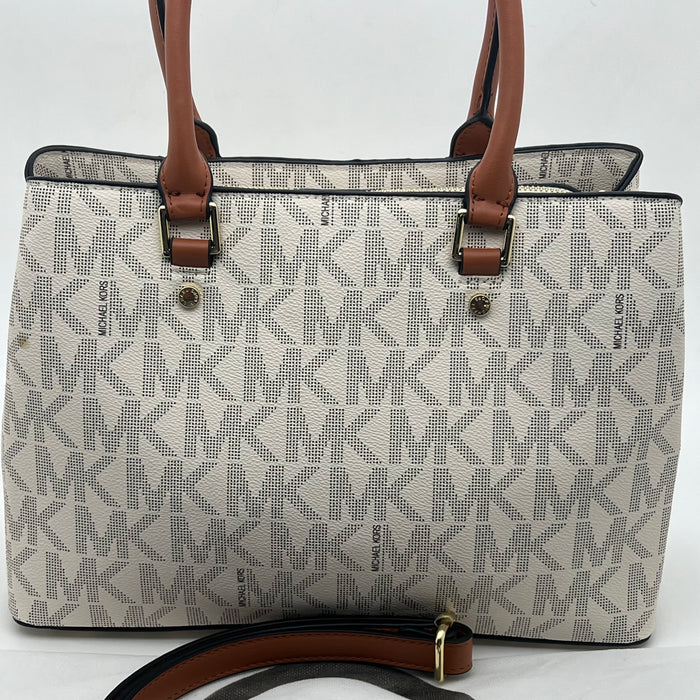 Michael Kors Medium Structured Tote Bag – Signature MK Canvas with Leather Handles