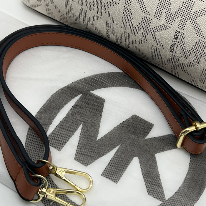 Michael Kors Medium Structured Tote Bag – Signature MK Canvas with Leather Handles