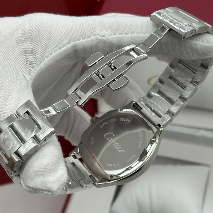 Cartier Style Chronograph Watch – Black Dial Stainless Steel Luxury