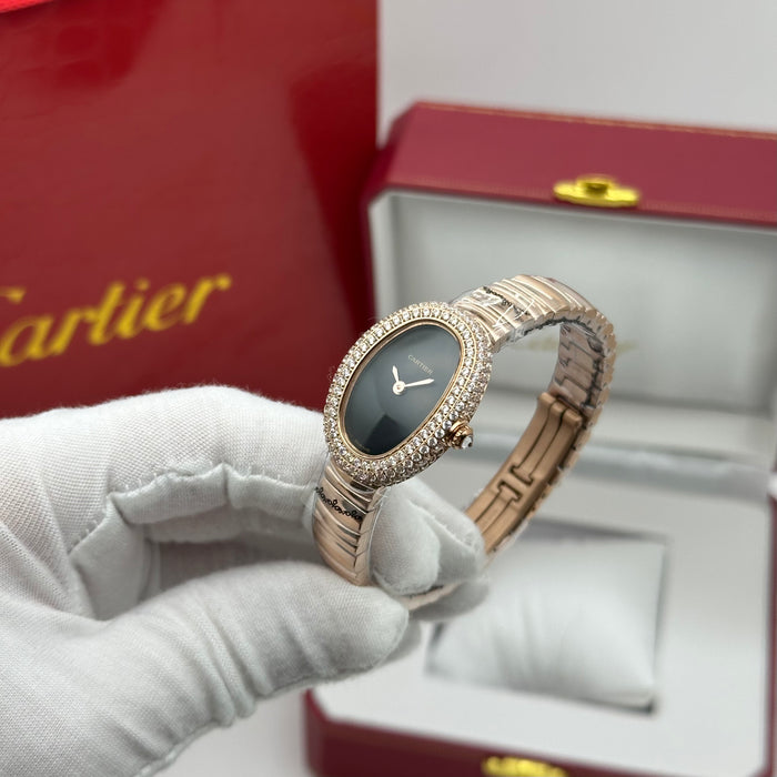 Cartier Style Oval Diamond Watch – Rose Gold Luxury Women’s Bracelet