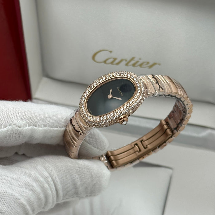 Cartier Style Oval Diamond Watch – Rose Gold Luxury Women’s Bracelet