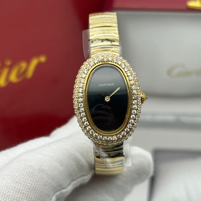 Cartier Style Oval Diamond Watch – Gold Luxury Women’s Bracelet