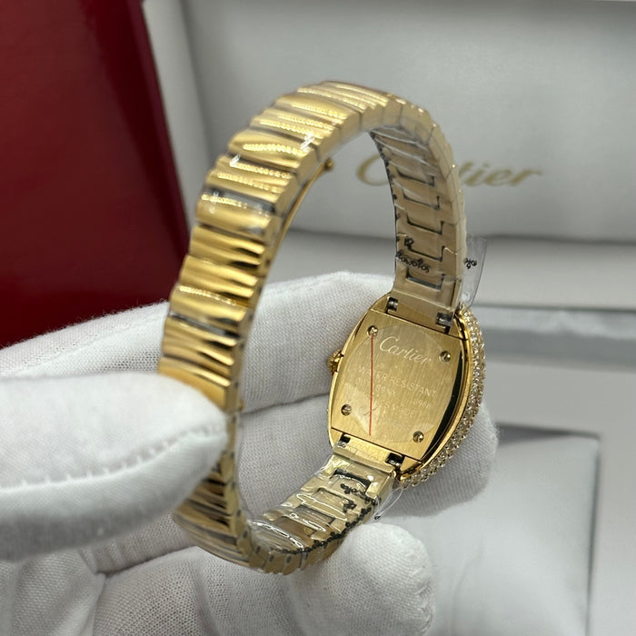 Cartier Style Oval Diamond Watch – Gold Luxury Women’s Bracelet