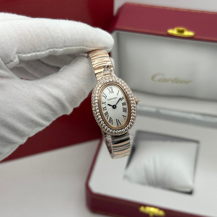 Cartier Style Oval Diamond Watch – Luxury Ladies Bracelet (Gold / Silver Options)