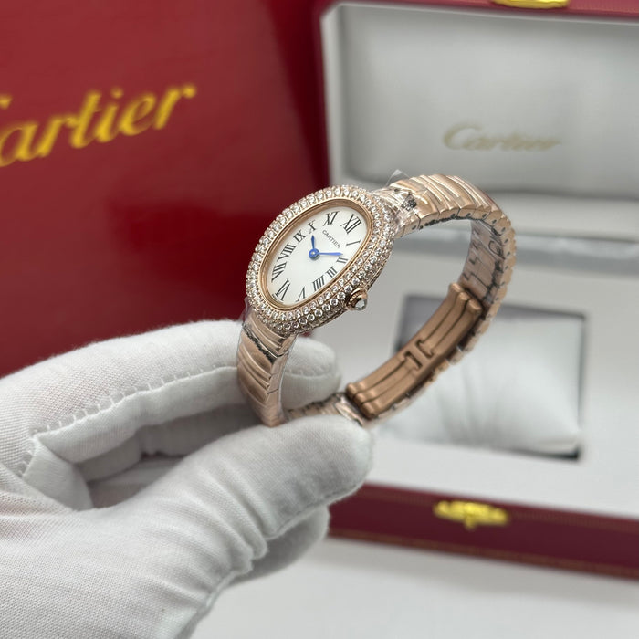 Cartier Style Oval Diamond Watch – Luxury Ladies Bracelet (Gold / Silver Options)