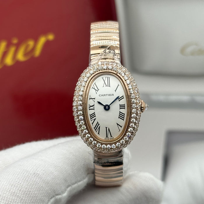 Cartier Style Oval Diamond Watch – Luxury Ladies Bracelet (Gold / Silver Options)