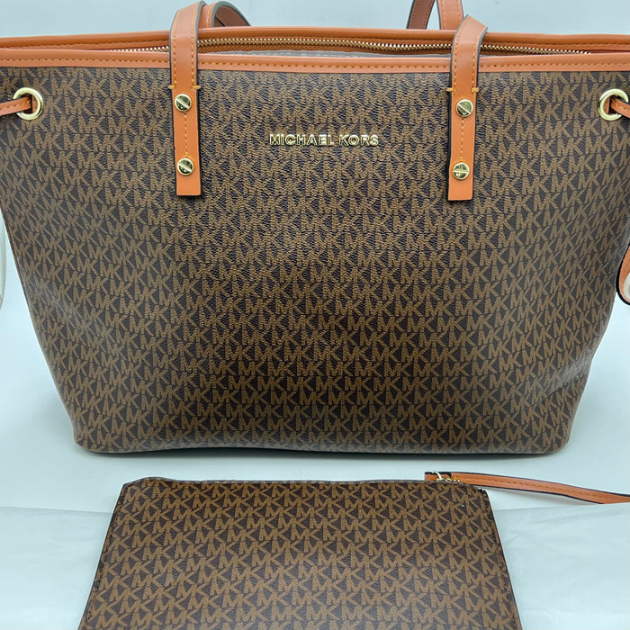 Michael Kors Jet Set Travel Large Tote Bag – Signature MK Canvas (With Pouch)