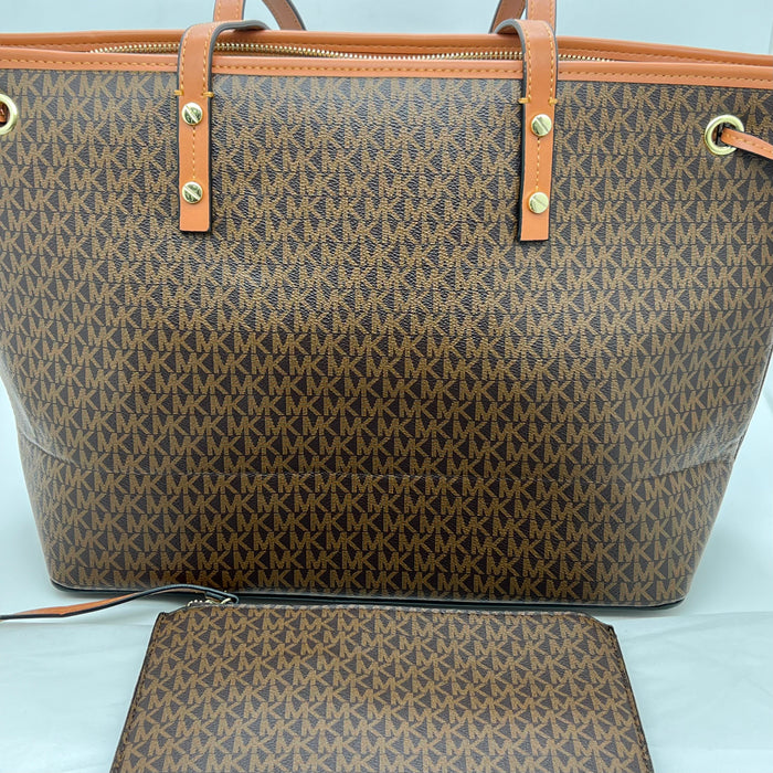 Michael Kors Jet Set Travel Large Tote Bag – Signature MK Canvas (With Pouch)