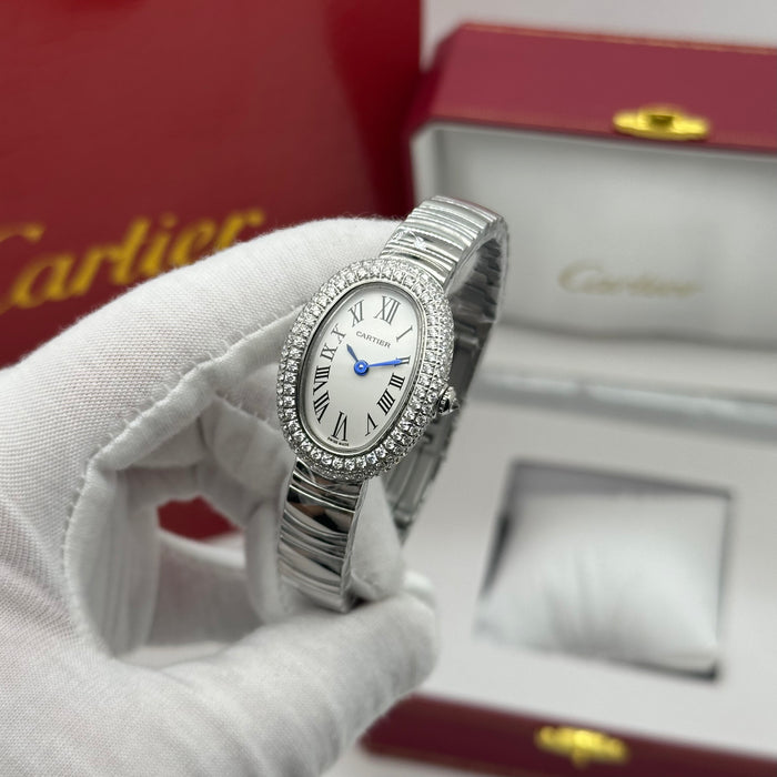 Cartier Style Oval Diamond Watch – Luxury Ladies Bracelet (Gold / Silver Options)