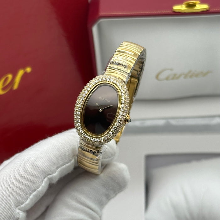 Cartier Style Oval Diamond Watch – Luxury Ladies Bracelet (Gold / Silver Options)