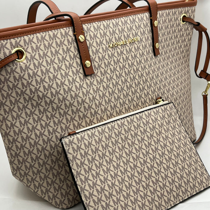 Michael Kors Jet Set Travel Large Tote Bag – Signature MK Canvas (With Pouch)