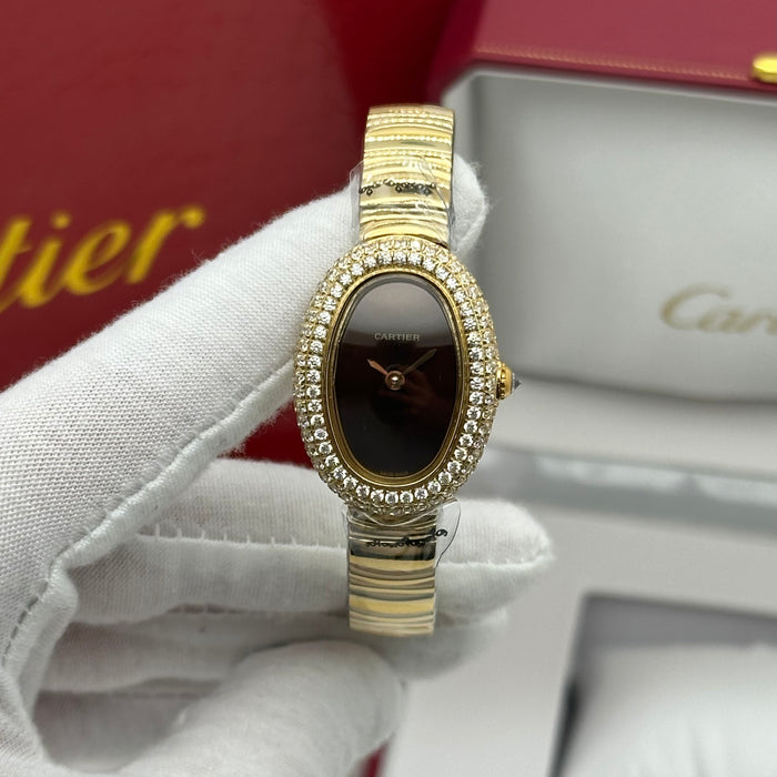 Cartier Style Oval Diamond Watch – Luxury Ladies Bracelet (Gold / Silver Options)